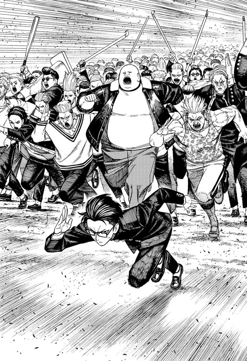 The big bald guy, the guy with glasses, and many other schoolmates appear and dash forward.