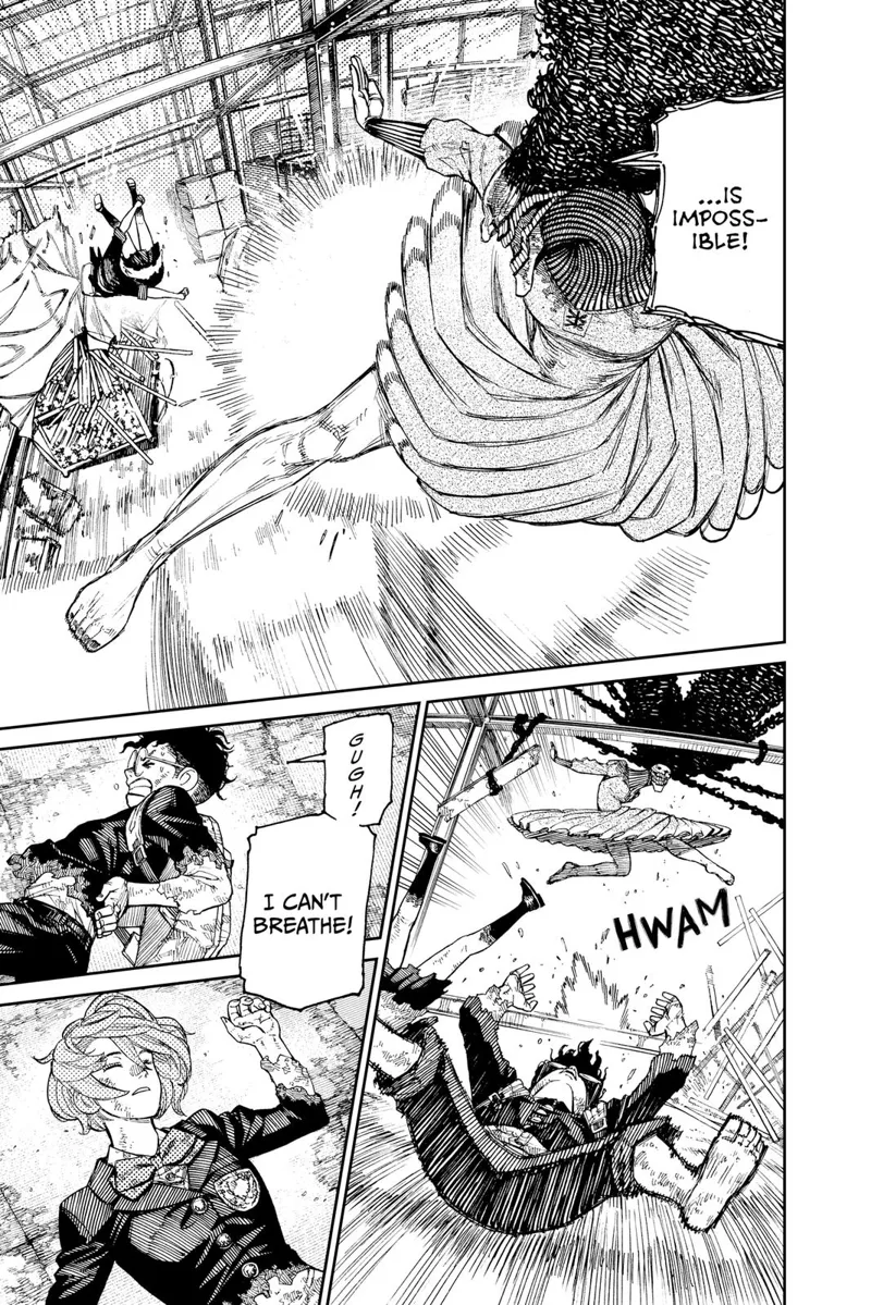 Acro-Silky hits cursed Okarun. He transforms back to human form and lets go of Aira.