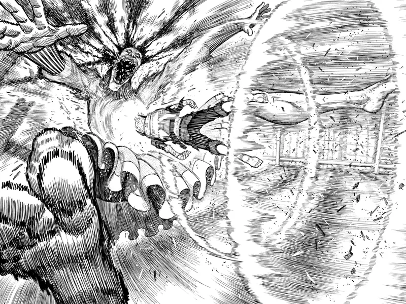 Cursed Okarun throws himself into Acrobatic Silky, creating a powerful shockwave after hitting her.