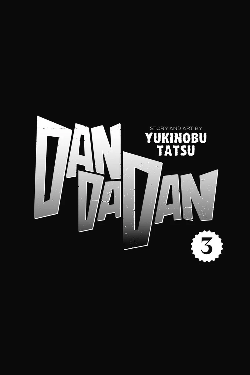 Dandadan by Yukinobu Tatsu in greyish hue color, on a black background page.