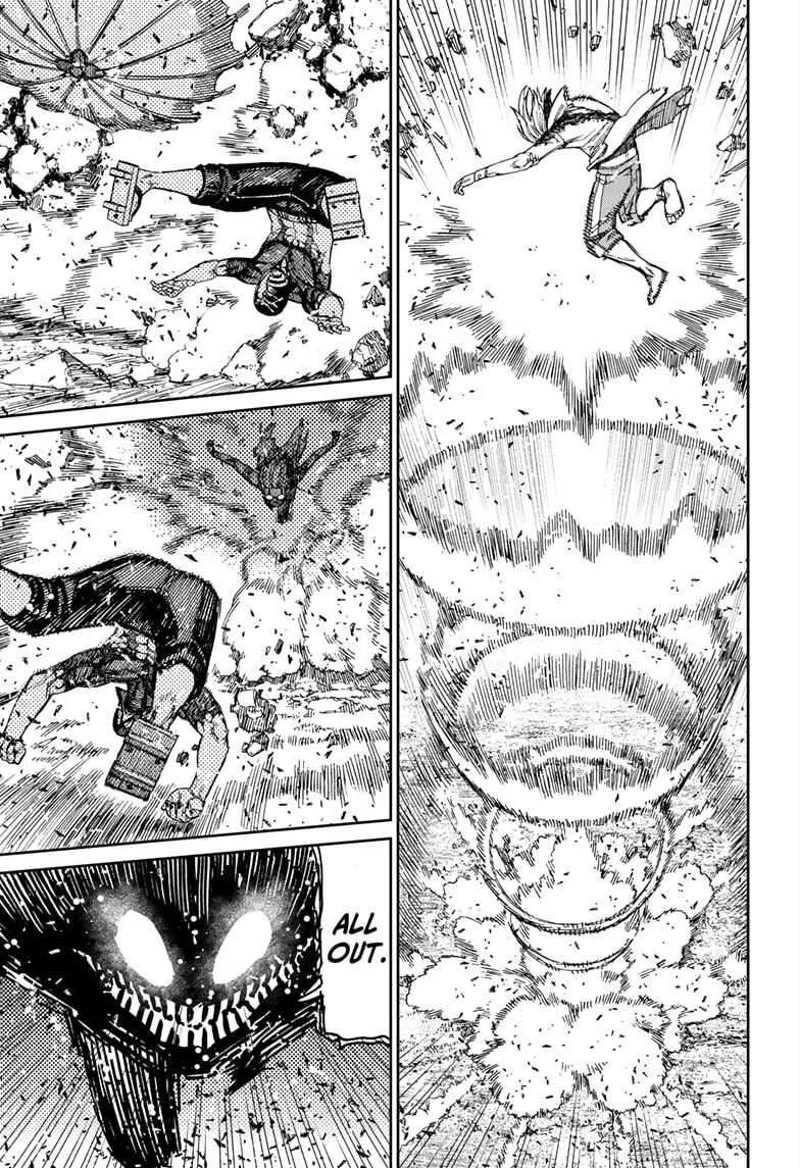'Brella Boy falls to the ground and cursed Okarun dashes for another follow-up attack.