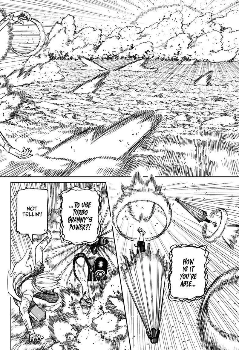 Cursed Okarun and 'Brella Boy Zuma engage in high-speed combat.