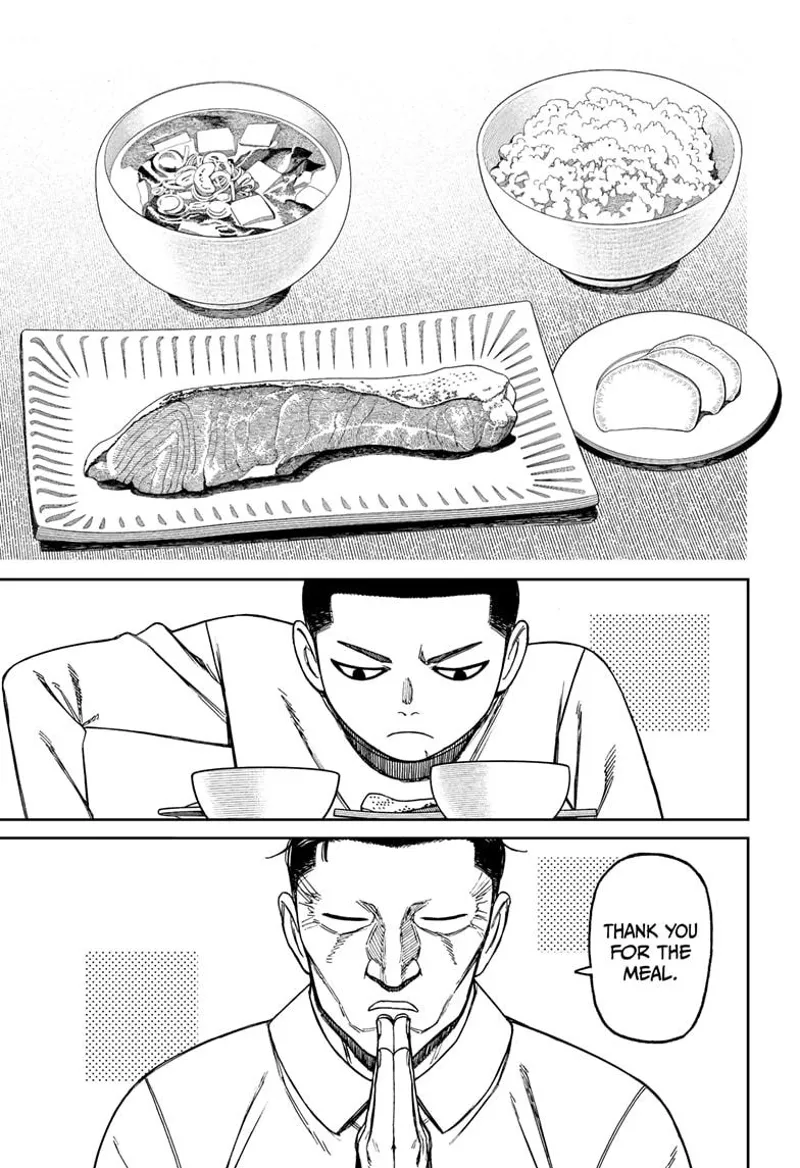 Bega prays, and thanks for the meal. Zuma just stares at the food.
