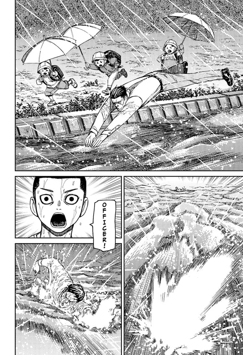 Unji Zuma sees Officer Bega jumping into the river to rescue the kid. The other kids follow them by the banks.