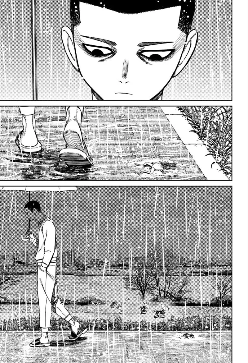 Unji keeps walking, passing by the dead frog and bullying the kids below.