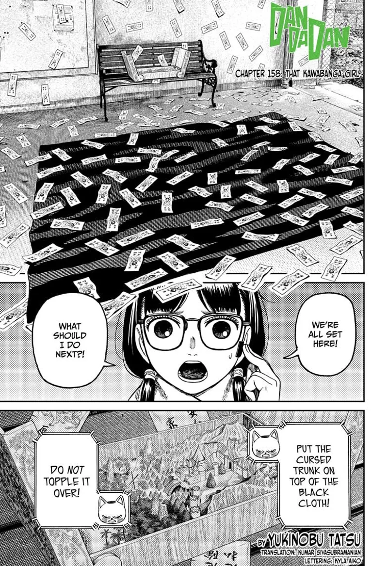 Rin prepares a black cloth with seals scattered everywhere. She calls Turbo Granny for instructions.