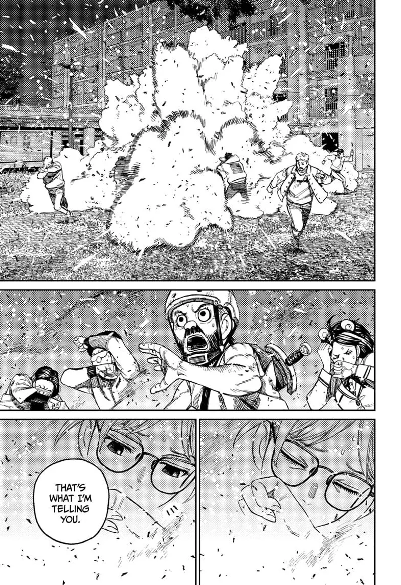 People run as the explosion rocks everyone. Some of them cover their eyes.