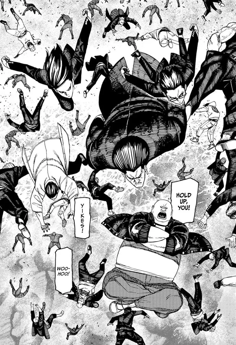 The giant bald thug and thug boss also appear with countless other thugs.