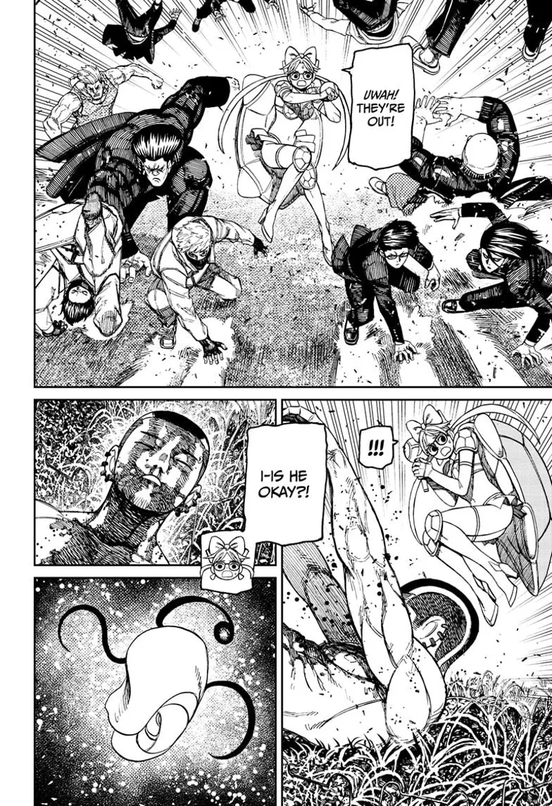 Rin is shocked as to what's happening. The thugs crouch before her. Rin sees Unji Zuma bleeding. Fairy-Tale Card appears.
