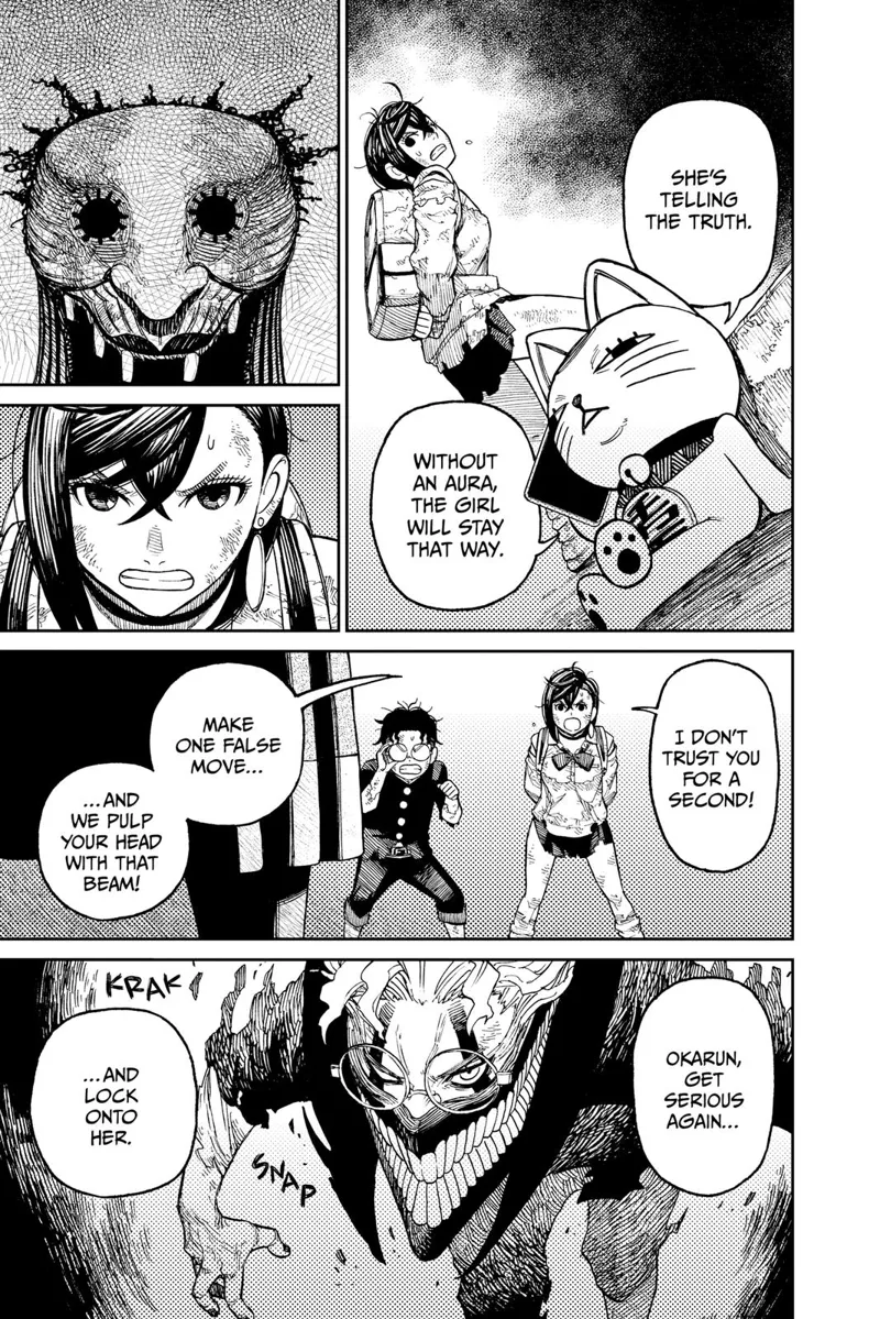 Turbo Granny says Acro-Silky is telling the truth. Momo doesn't believe her and prepares to fight. Okarun transforms.