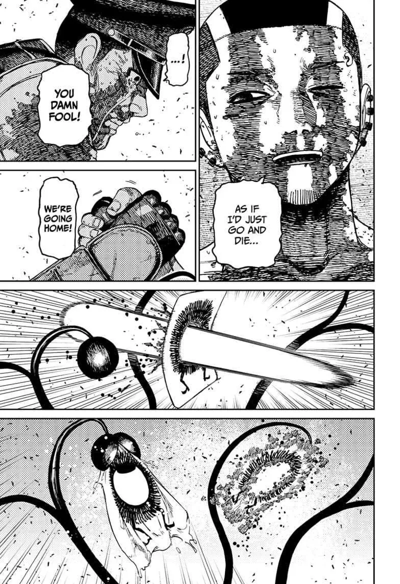 Officer Bega cries after Unji smiles and comes back to life. Fairy-Tale Card's eye is destroyed but births a new one.