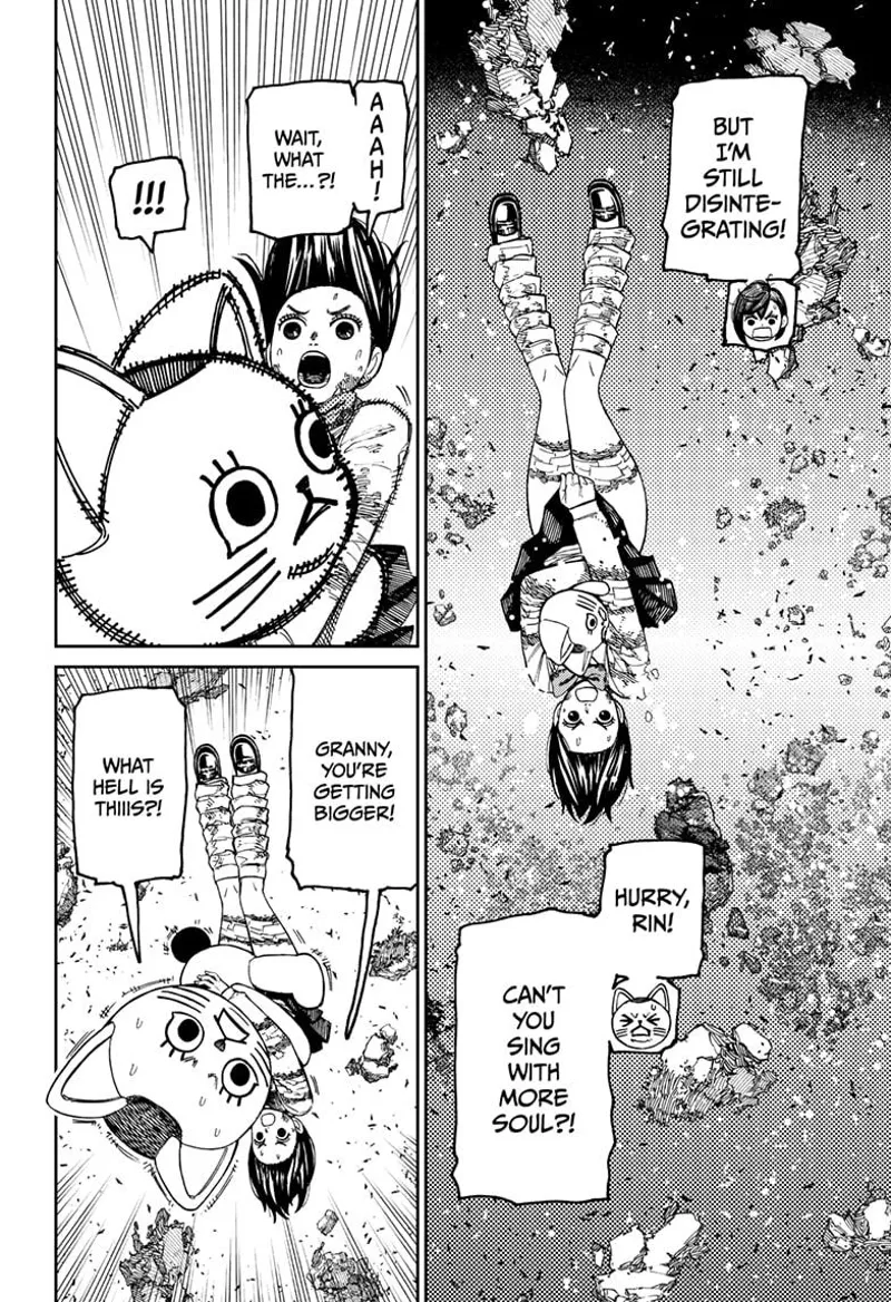Momo is still disintegrating while floating. Turbo Granny suddenly gets bigger.