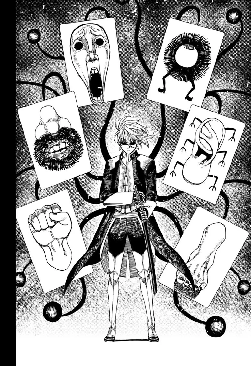 Count Saint-Germain activates Fairy-Tale Card's powers, showing six body part cards and black tentacles.