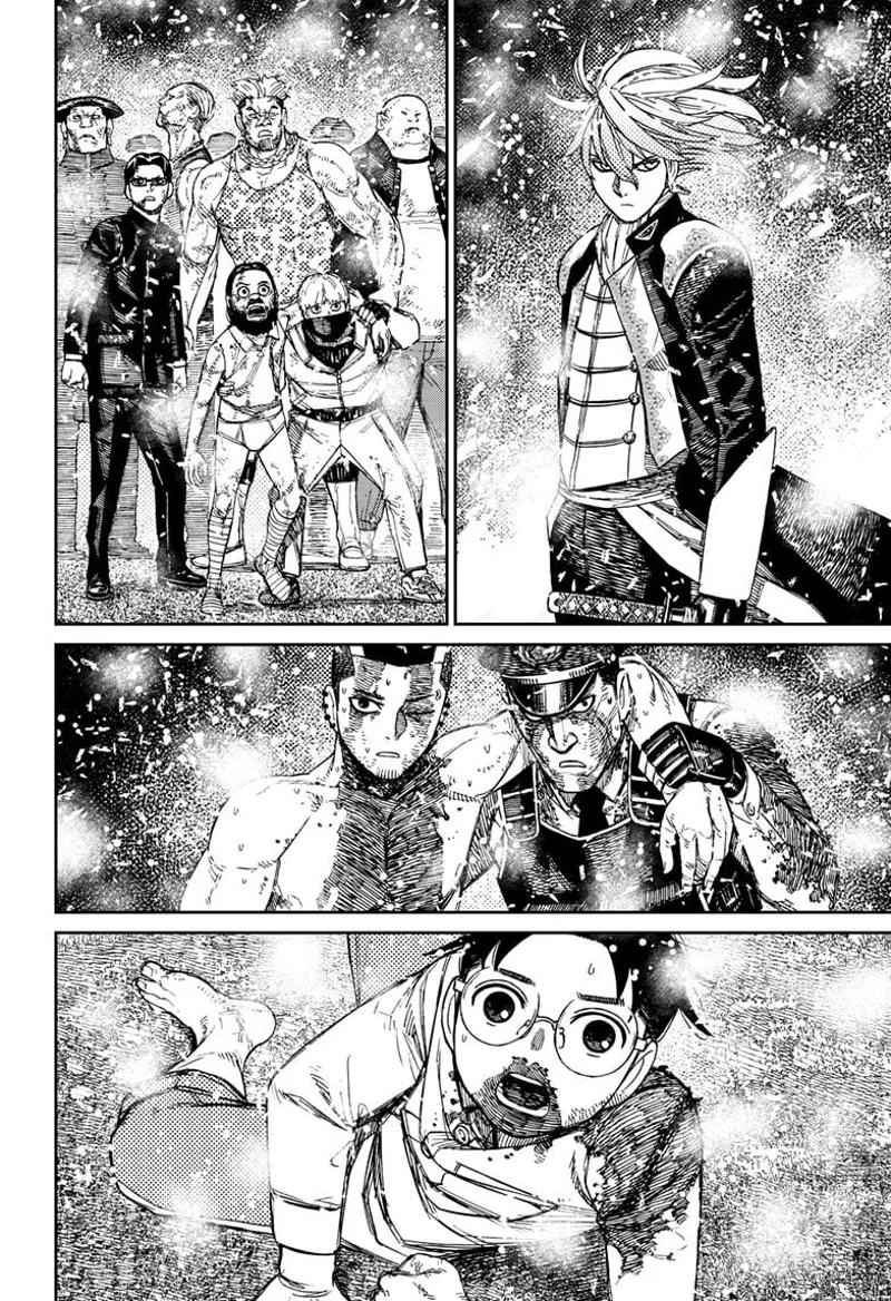 Count Saint-Germain, the thugs, Unji, Officer Bega, and Okarun, watch in amazement at the light glitters blitzing around.