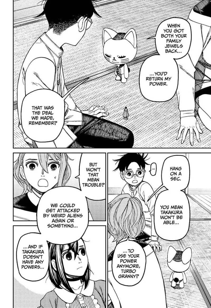 Turbo Granny reminds Okarun about their deal. Aira tells her Okarun won't be able to use his powers when aliens attack.