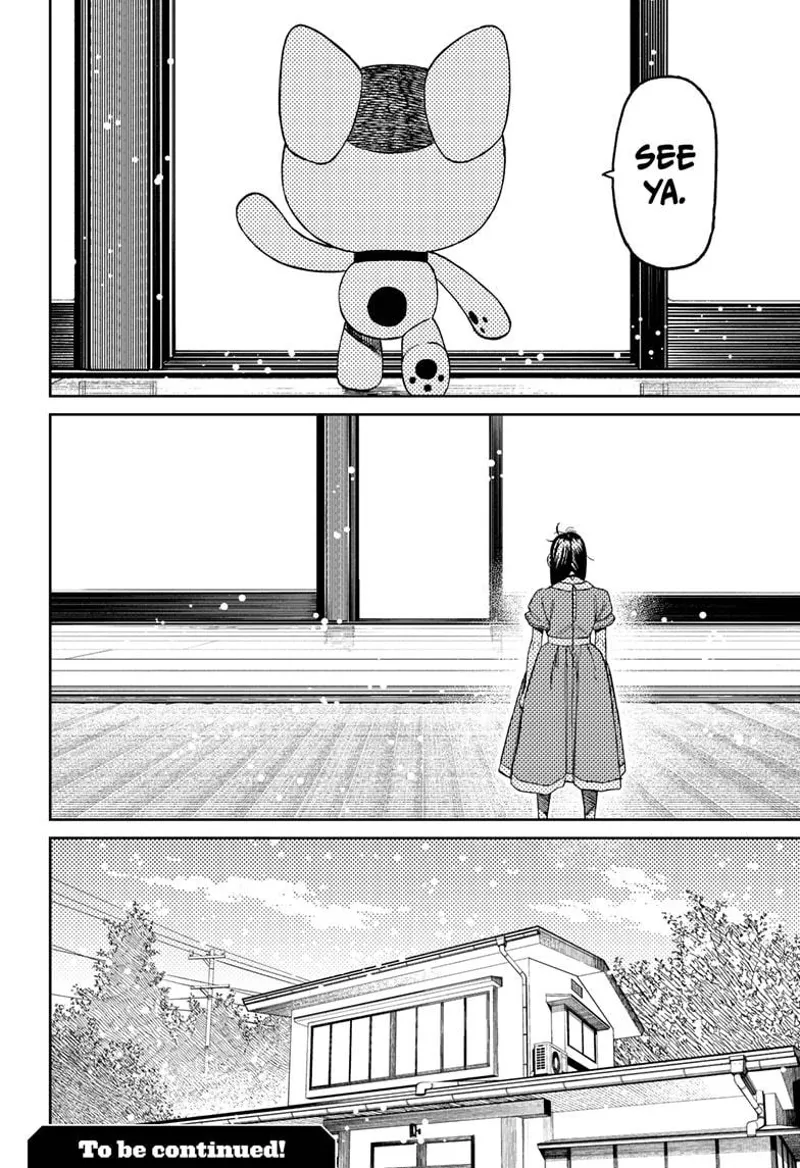 Turbo Granny goes out of the door and closes it. Tiny Momo watches the door. The outside of Grandma's house is shown.