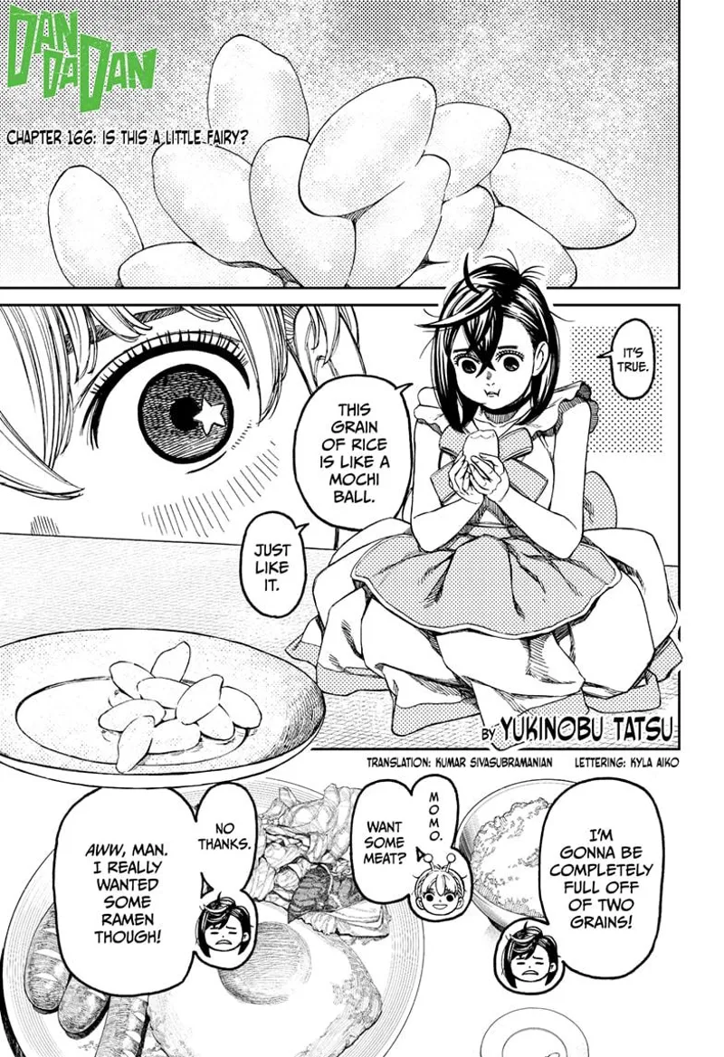Tiny Momo eats a grain of rice while Vamola watches her and offers meat.