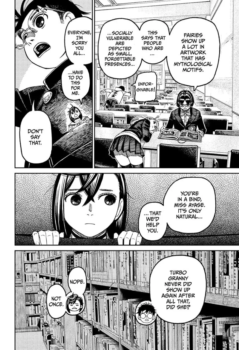 Rin and Vamola read a book as they search for fairies. Okarun vows to help tiny Momo. They recall Turbo Granny.