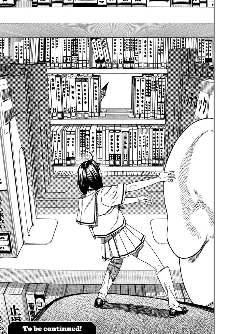 Tiny Momo sees an elf peeking behind the books on the shelves inside the library.