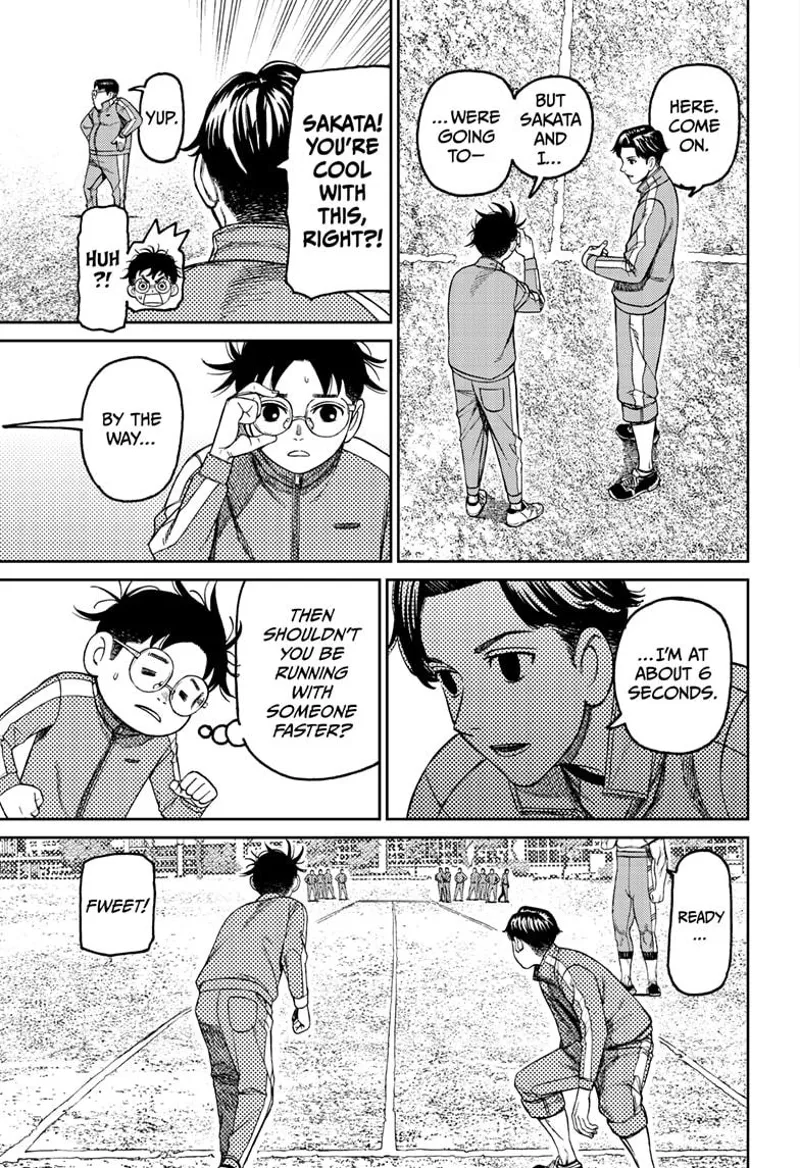Okarun and Hase prepare to run. Hase reveals he's a fast runner.