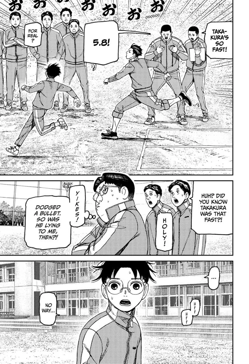Kinta and Okarun's classmates are surprised that he runs fast!. Okarun is also shocked at how he did it.