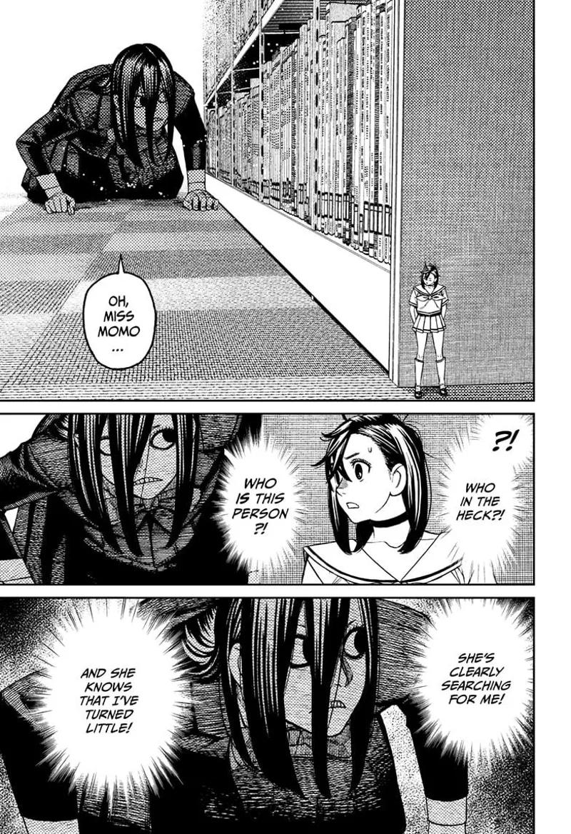 The lady student calls Momo's name. Tiny Momo analyzes the situation, including her knowing her name.
