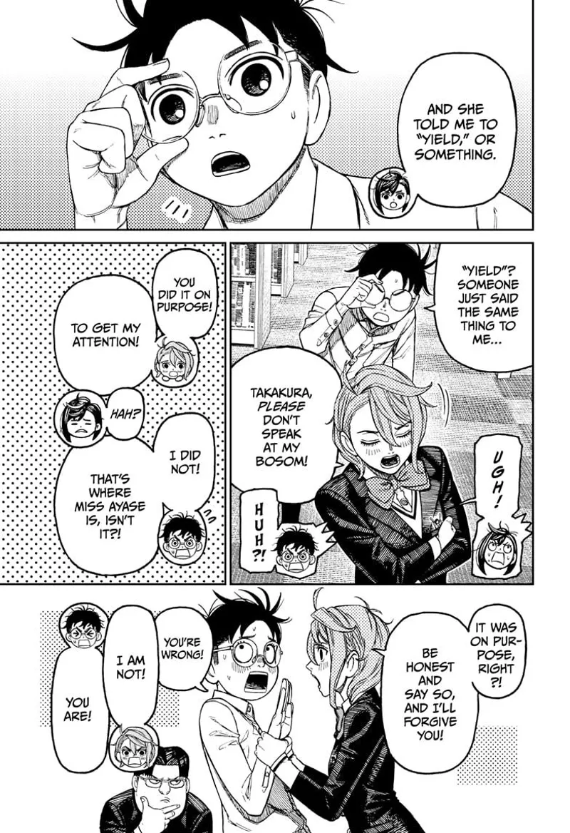 Tiny Momo further reveals the woman also told her to yield. Suddenly, Aira tells Okarun not to speak at her breast.
