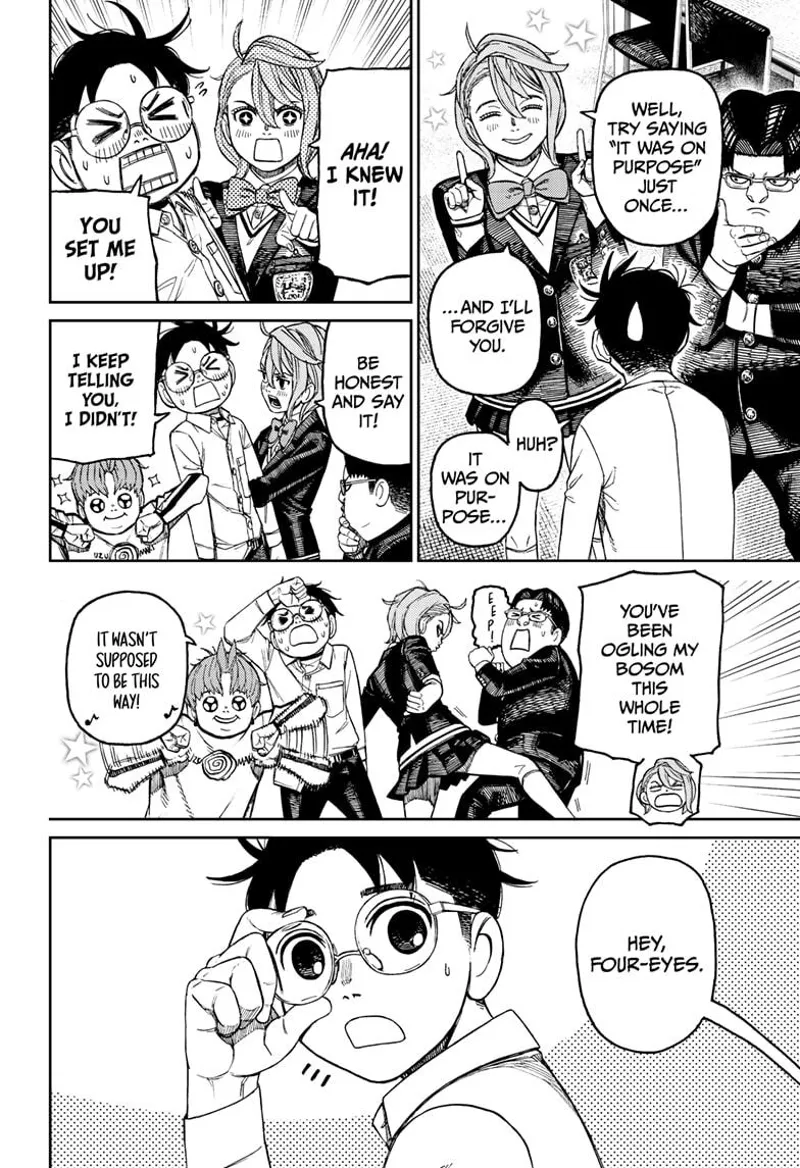 The gang gets crazy as Aira keeps flirting with Okarun about him looking at her bosoms. He wants Okarun to apologize.