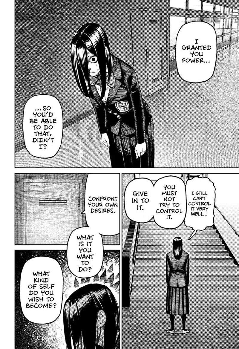 The person behind the door advises the weird girl on how to use her powers.