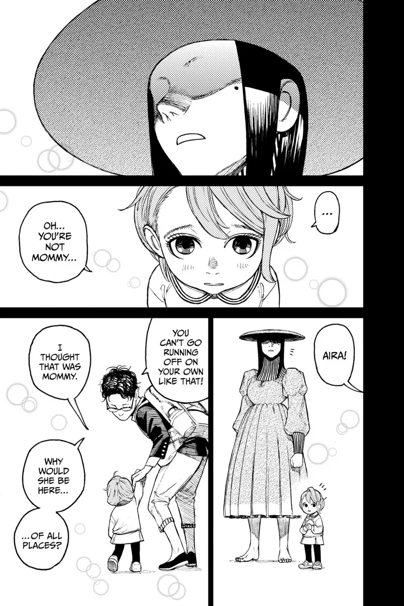 Acro-Silky turns and sees a young Aira. Aira's guardian calls her, and they walk away, leaving Acro-Silky.