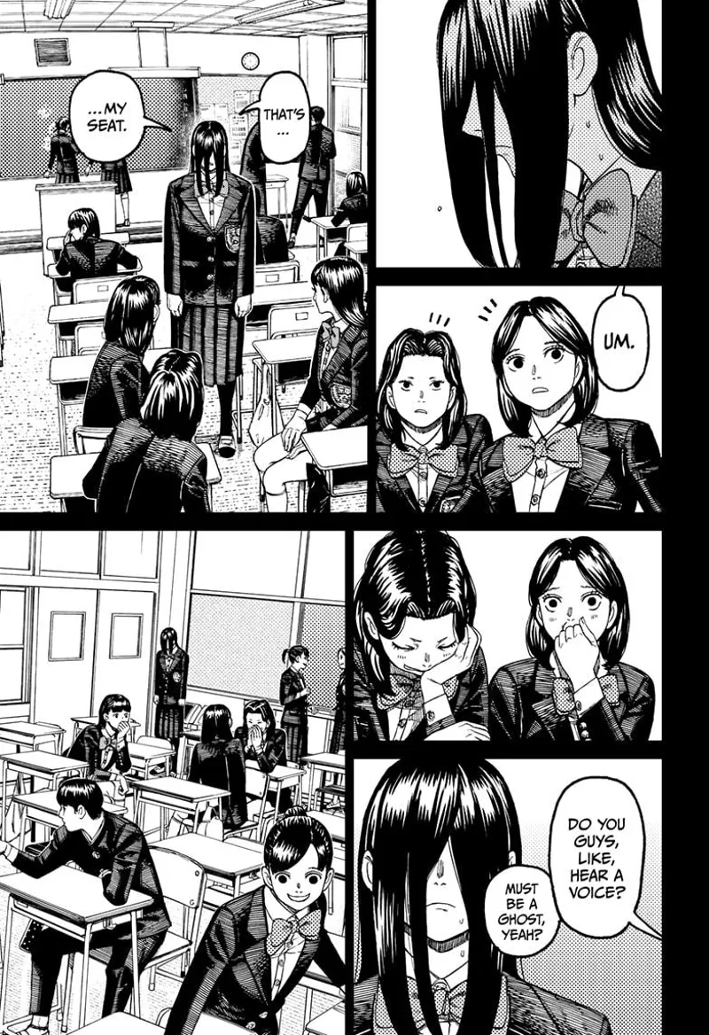 The suspicious student walks to her chair and tells her classmates it's her seat. Her classmates pretend not to hear her.