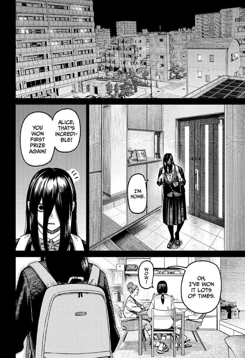 Cut to the scene: the suspicious student enters her home after school and sees three people playing on the table.