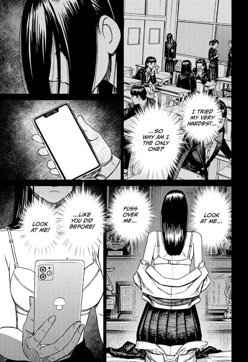 The woman takes off her uniform and looks at her phone.