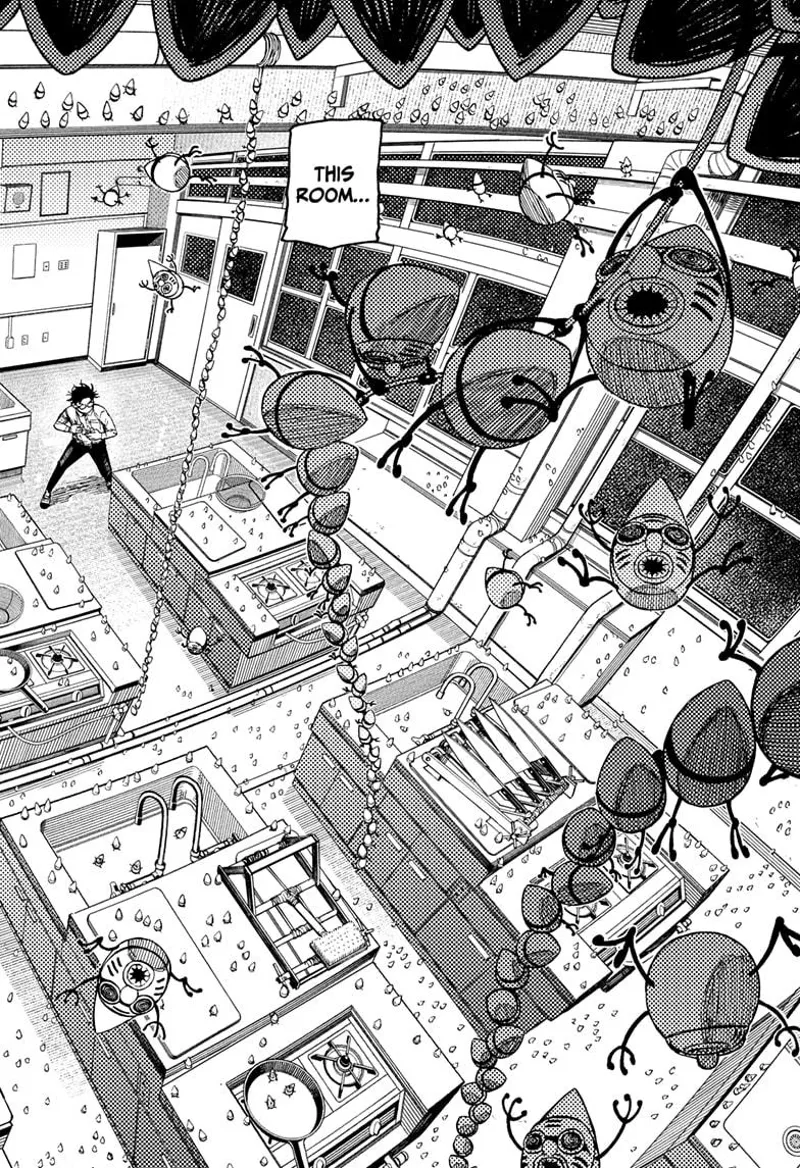 The room is filled with those tiny creatures with masks and pointy heads roaming around and scattered.