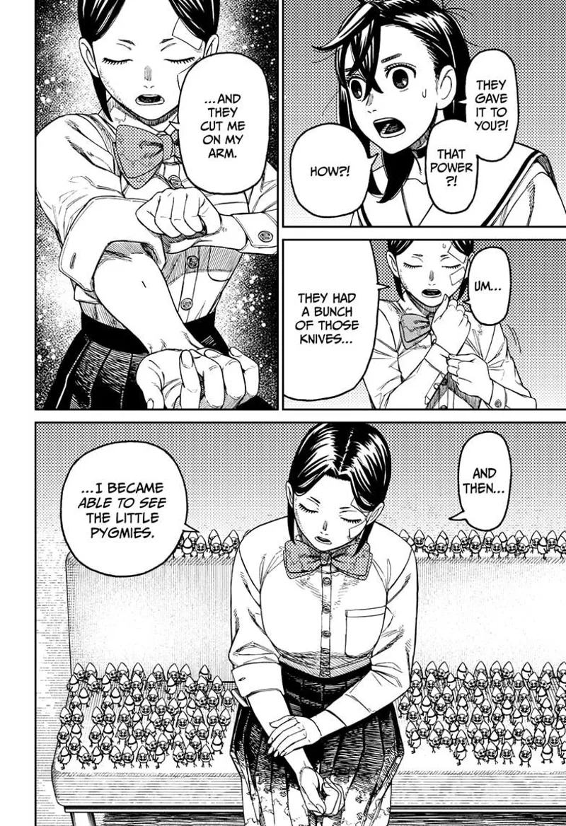 Tiny Momo asked how they gave her power. Kouki revealed they used a similar knife to wound her arm, and she was able to see the pygmies.