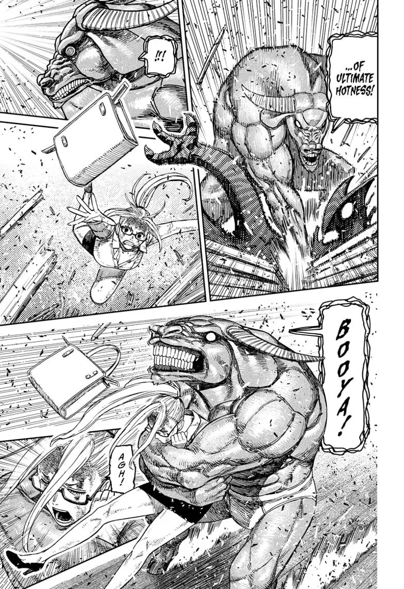 Iron pummels Yokai Payase to the floor and embraces Seiko granny real tight to crush her.