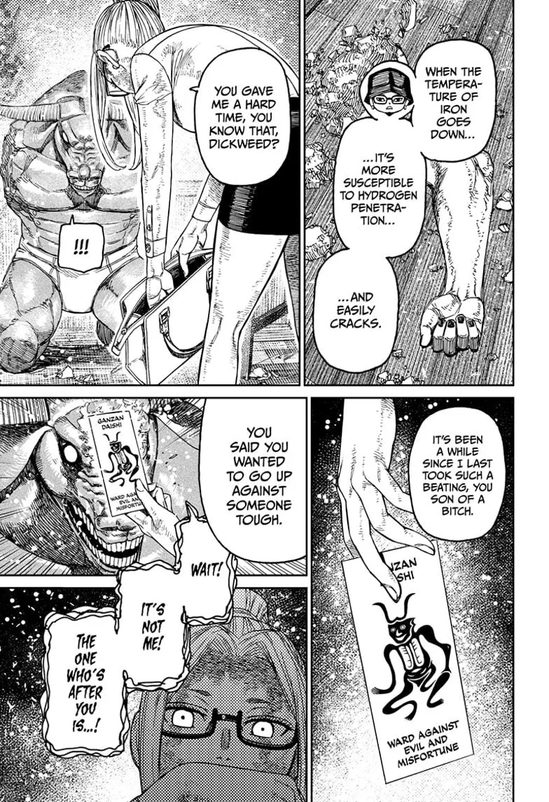 Grandma Seiko gets up and gets a seal from her bag. She places the seal on Iron's body who is about to reveal the person after her.