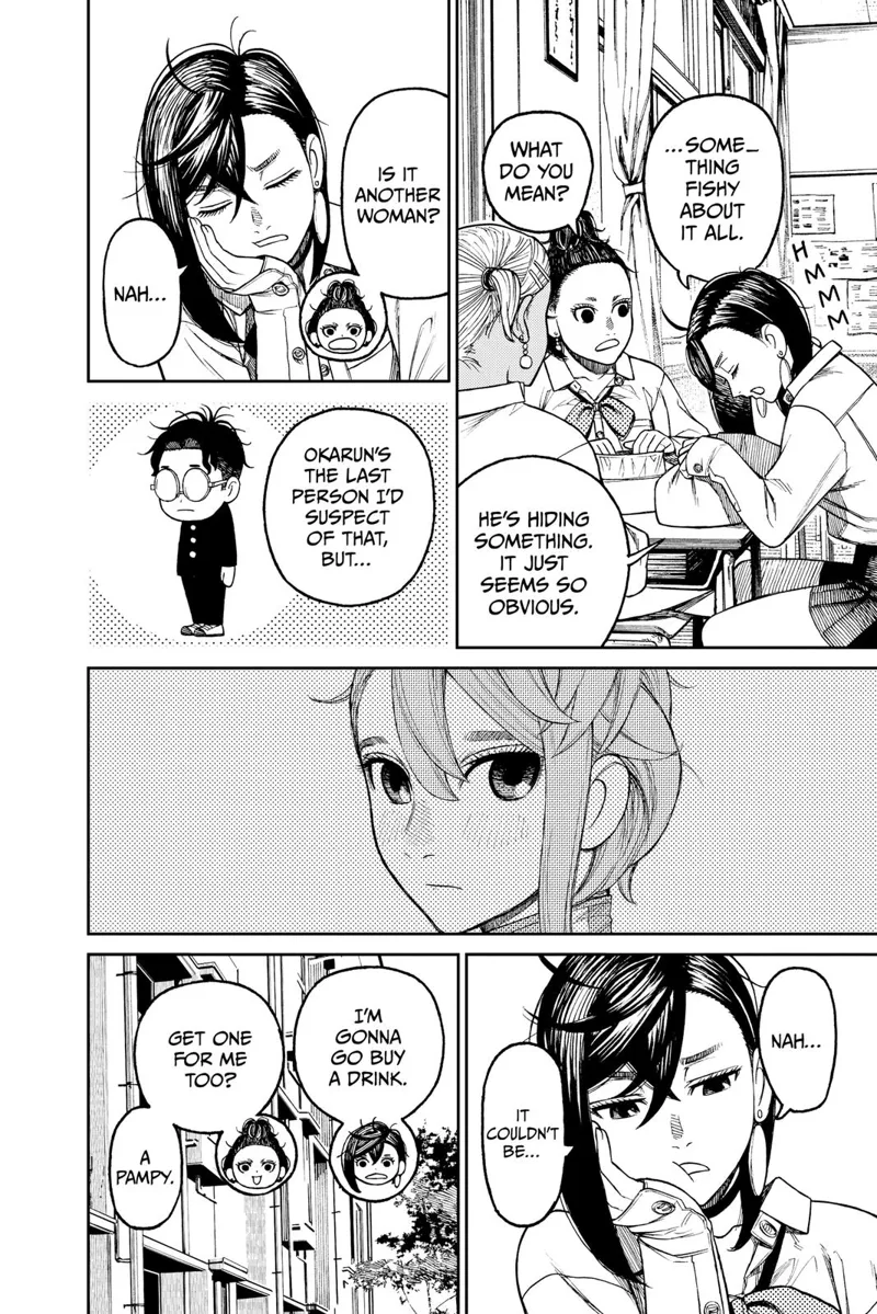 Momo opens her lunch while her friends say Okarun might have another woman. Momo thinks it's Aira.