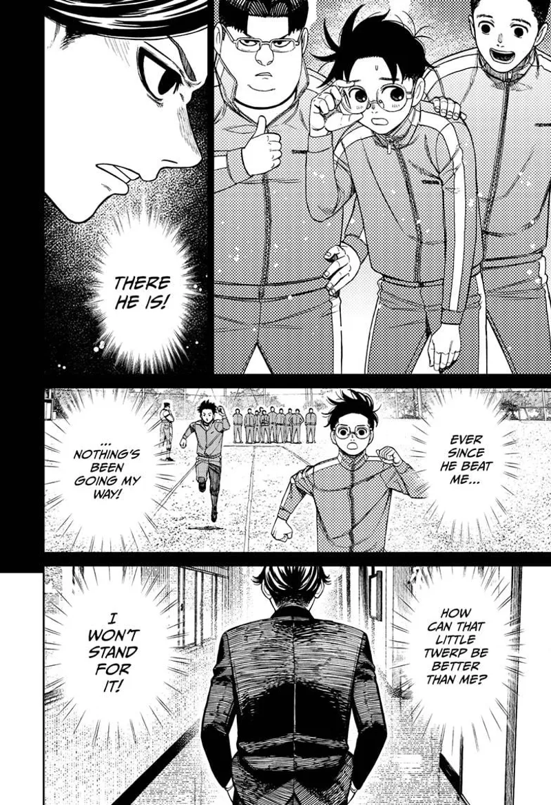 Hase sees Okarun, and he recalls how he beat him during their race, and he doesn't like it.