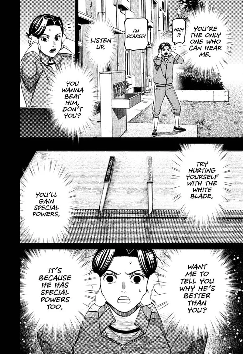 Hase recalls how someone started talking to him telepathically and how the two Kozuka blades work.