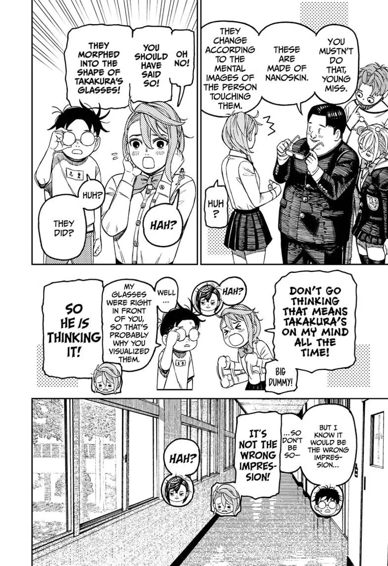 Kinta tells Aira not to casually remove his nanoskin glasses since it changes based on the holder's mental images.