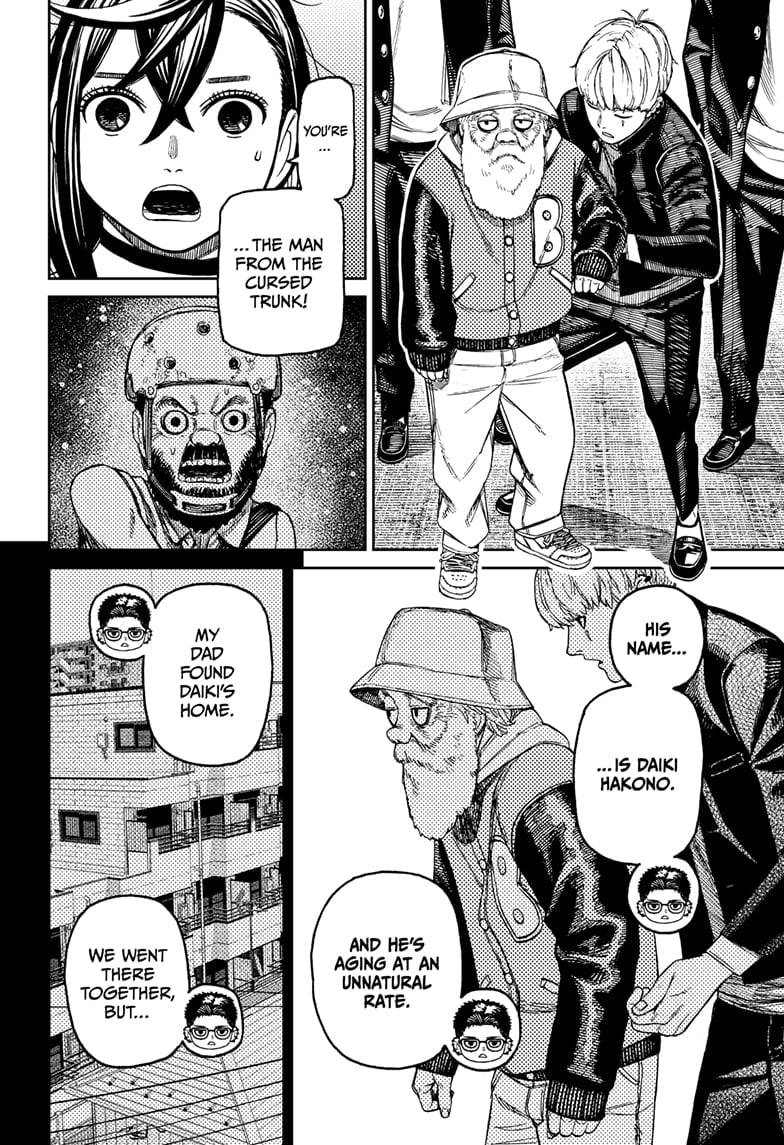 Unji introduces them to an old man named Daiki Hakono who is the man from the cursed trunk.