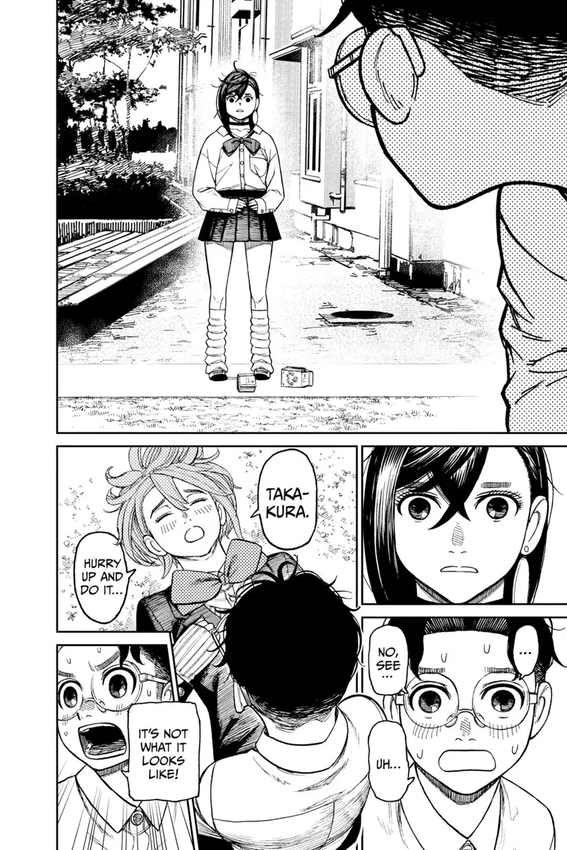 Okarun sees Momo standing. Momo sees Okarun on top of Aira. Okarun tries to explain, but Aira tells him to kiss him hurriedly.
