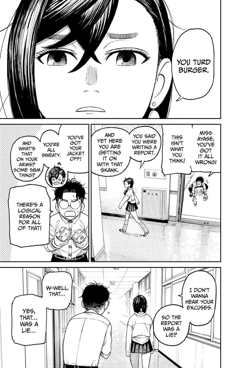 Momo looks disappointed and walks away. Okarun tries to follow her and explain what she saw.