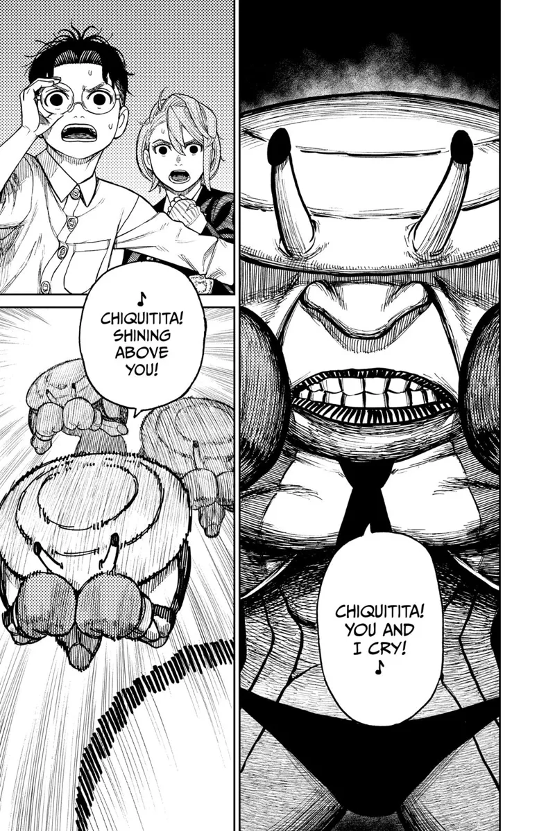 The boxer sings a line of the song "Chiquitita" and attacks Okarun and Aira.
