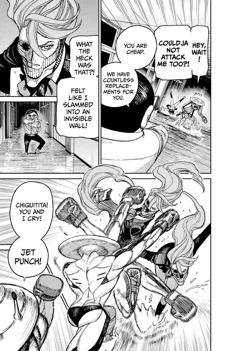 Cursed Aira tumbles. The monster boxer tells the Serpoian not to attack him too. The boxer attacks Cursed Aira.