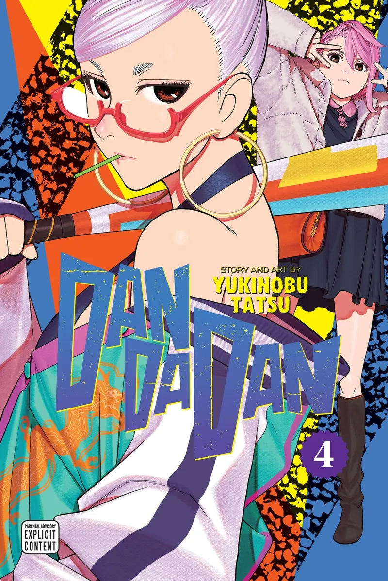 Colorful image of Grandma Seiko Ayase holding a baseball bat with Momo Ayase behind her.