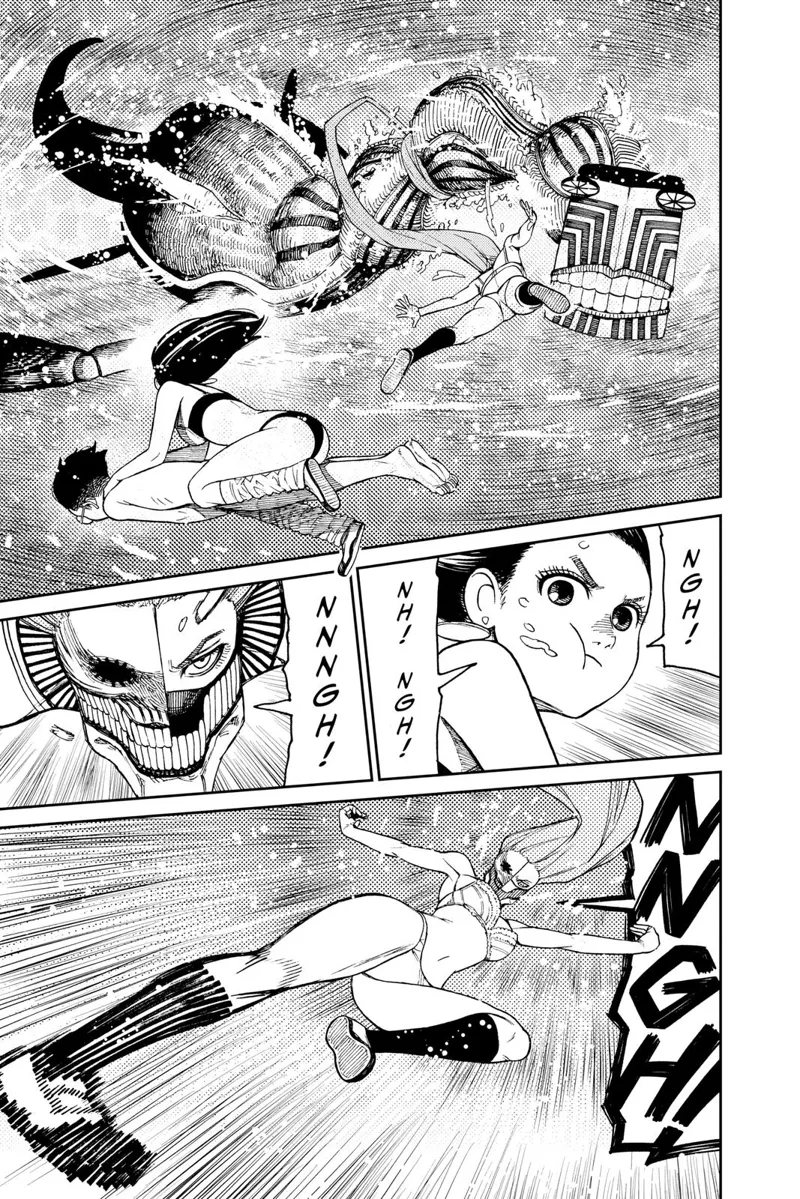 Aira swims towards the monster and changes into her cursed form. She moves to kick it.