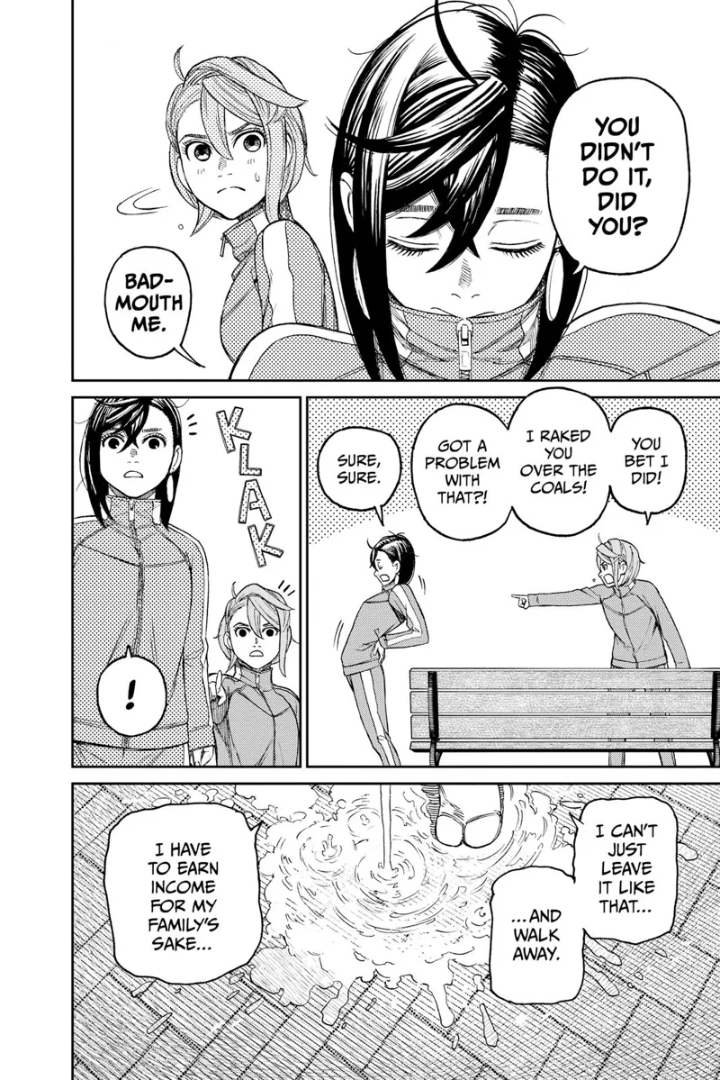 Momo stands up and stretches her back while Aira talks to her. Suddenly, they notice someone.
