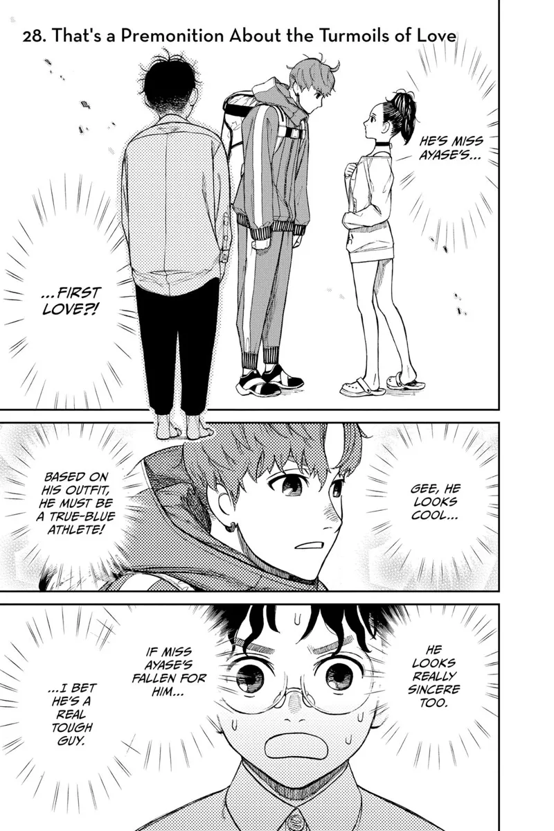 Okarun sees Momo and Jiji staring at each other.